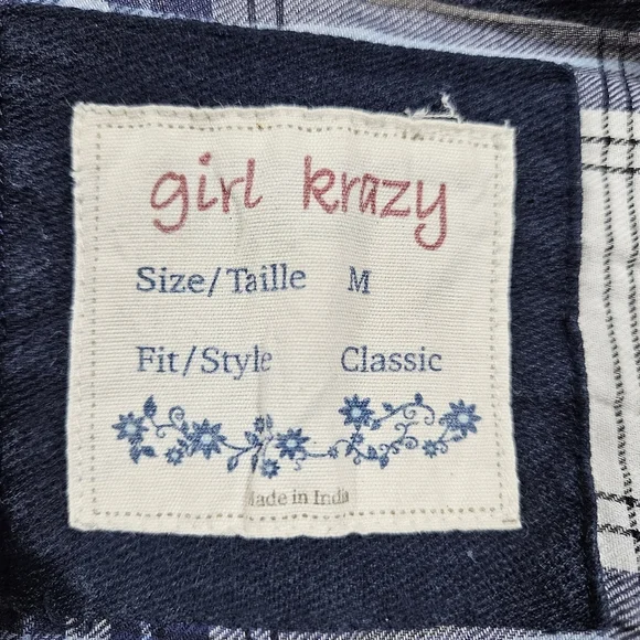 Girl Crazy Juniors Classic Long Sleeve Button Down, Blue/White Plaid, Medium - Picture 7 of 12